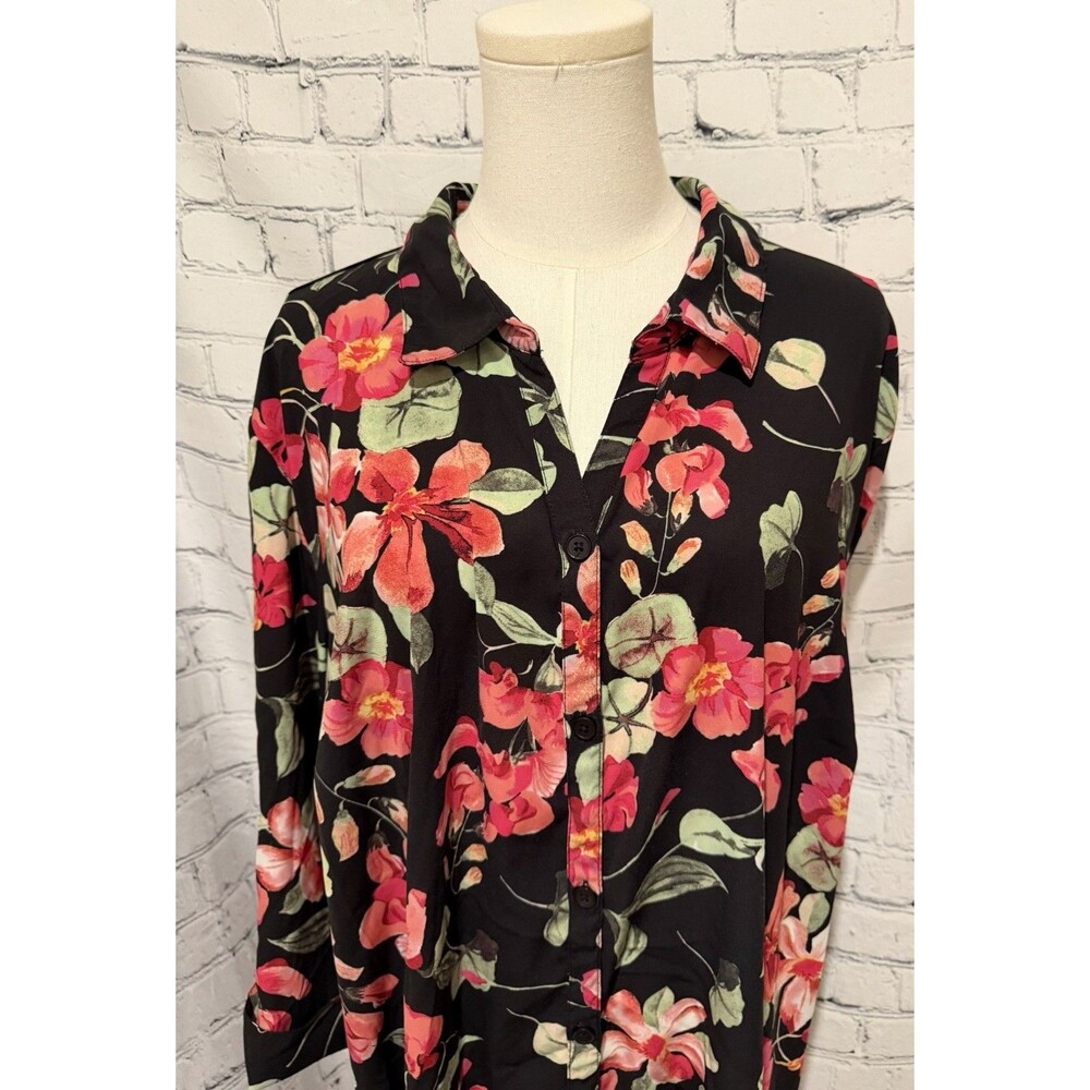Catherines The Timeless Blouse Black Floral Button Down Long Sleeve Plus Size 3X